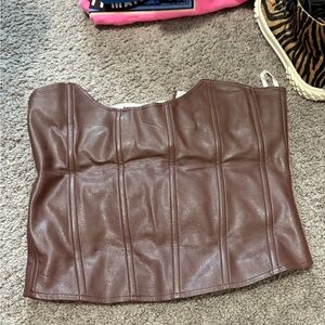 Miaou Brown Leather Crop Top